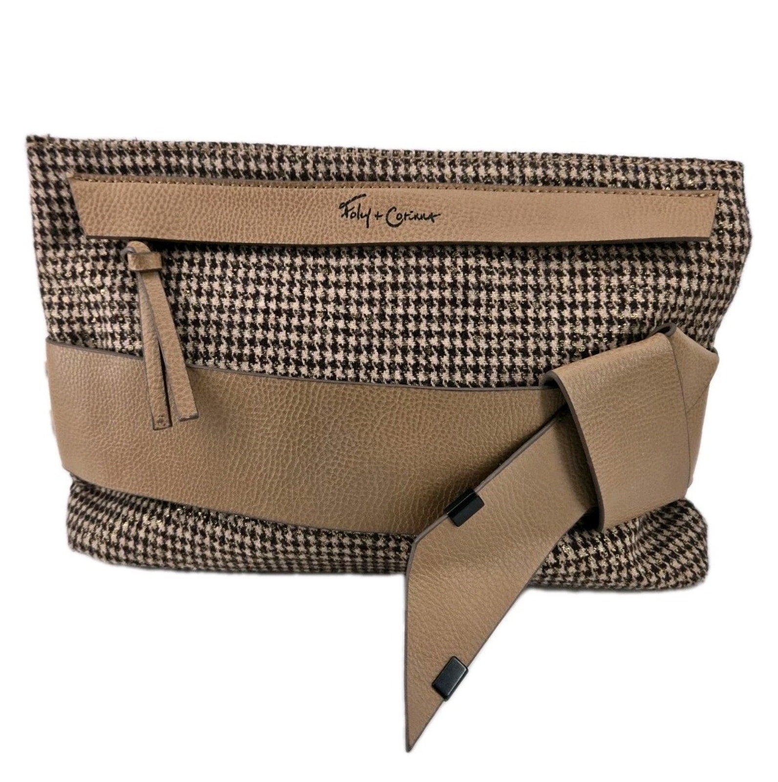 Foley Corinna Houndstooth Vegan Leather Envelope Clutch Removable Crossbody Bag